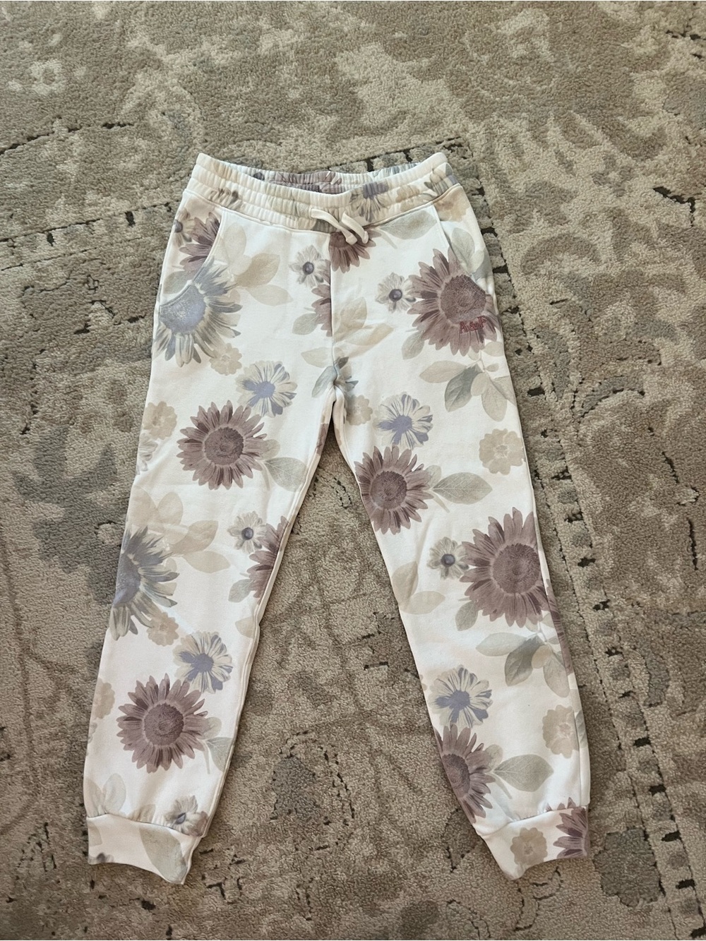 abercrombie kids Cream Floral Joggers with Taupe & Sage Flowers